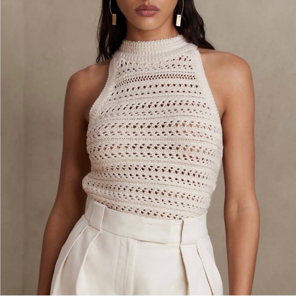 Banana Republic Cream Organic Cotton Crochet Sweater Top - size small